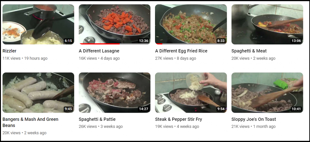 Image showing Kay's cooking recent uploads ranging from 'A different Lasagne' to 'Steak and pepper stir fry'